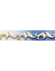 Gold Bracelet 7" Alternating Single Dolphin Textured