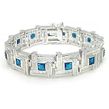 Iced Out Sapphire Blue CZ 8.5 16mm Men's Silver Bracelet