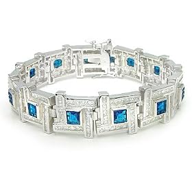 Iced Out Sapphire Blue CZ 8.5 16mm Mens Silver Bracelet by A Great Jewelry Co.