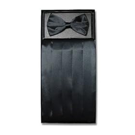 SILK Cumberbund and BowTie BLACK Mens Cummerbund and Bow Tie Set
