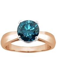 1.10 Ct Round Blue SI1/SI2 Diamond 18K Rose Gold Ring