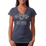MLB Touch by Alyssa Milano Milwaukee Brewers Women's Fire Drill V-Neck T-Shirt - Navy Blue (X-Small)