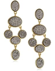 Marcia Moran "Illume" Titanium Druzy Stone Chandelier 18k Gold-Plated Earrings
