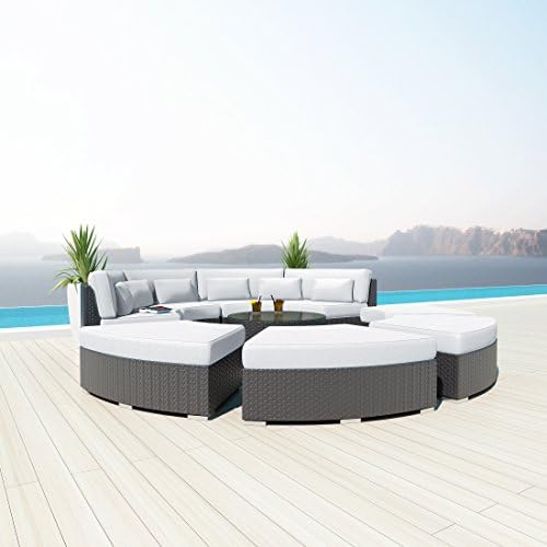 NEW Uduka Modavi 9pcs Outdoor Round Sectional Patio Furniture Espresso Brown Wicker Sofa Set Off White All Weather Couch