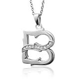Men's Sterling Silver Alphabet Initial Letter B Diamond Pendant Neckla...