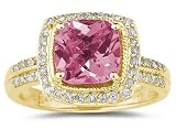 2.50ct Cushion Cut pink Topaz & Diamond Ring in 14K Yellow Gold