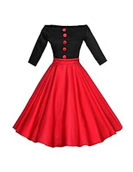 Off the Shoulder Cotton/Spandex Vintage Full-Skirt Bateau Neck  Dress