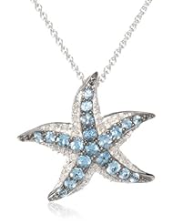 Sterling Silver Blue Topaz with Diamond Pendant Necklace, 18"