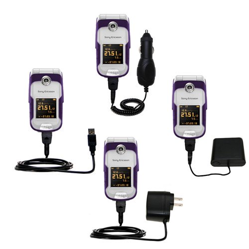 Road Warrior Kit for the Sony Ericsson W710i includes a Car & Wall Charger AND USB cable AND Battery Extender - Gomadic Brand w/ TipExchange Technology