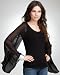 Sheer Chiffon Kimono Sleeve Top - BLACK (S)