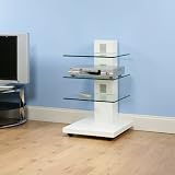 Hi Fi / TV Stand / Cabinet / Shelving White Gloss, Glass Shelves A114