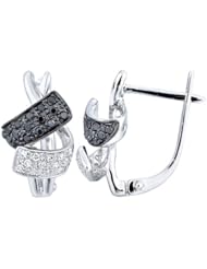 14K White Gold 0.33ct Twisted Black Diamond Huggie Post-Snap-Down Earrings
