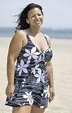 Sea Flowers One Piece Plus Size Bow Front Swimdress Swimsuit by Penbrooke - Plus Size Swimwear Plus Size Swimsuit