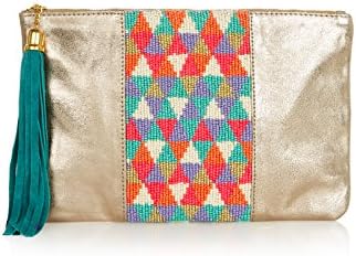 Accessorize Womens Copacabana Beaded Leather Clutch Bag