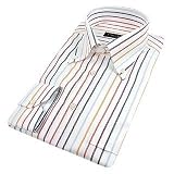 Forzieri Multicolor Stripes on White Italian Button-Down Dress Shirt