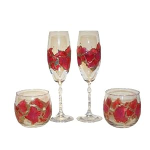 ArtisanStreet's Ruby 40th Anniversary Set of 2 Champagne Glasses and 2 Large Candle Holders,... by 