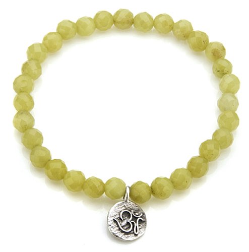 Satya Jewelry Find Balance Olive Jade Silver Om Stretch Bracelet