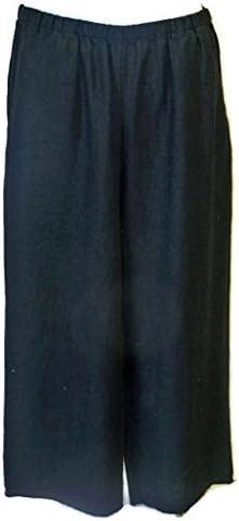 Flax Women's Linen Wide Leg Floods Pant Black Homespun (2X/2G (22-26), Black Homespun)