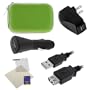 GTMax 5 IN 1 Charger Green Case Cable LCD Protector Accessory Bundle Kit for Creative Labs Vado HD 720p, Vado HD 4GB 8GB Pocket Video Camcorder