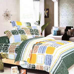 Blancho Bedding - [Green Blocks] 100% Cotton 4PC Comforter Cover/Duvet Cover Combo (Queen Size)