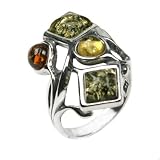 Natural Multicolor Amber and Sterling Silver Ring