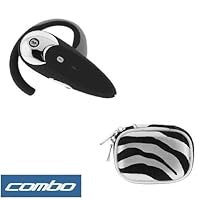 Wireless Bluetooth Handsfree Headset + Premium Unviersal Bluetooth Headset Pouch Carrying Case - 10 Color Available for Samsung SGH-A777, Gravity T459, Behold T919, Delve R800, A767 Propel, i907 Epix, U430, R550 JetSet, U650 Sway, M540 Rant, M630 Highnote, A637, A837 Rugby, SPH-M320, SGH-A237, SPH-M220, Messager R450, SGH-T339, SGH-T229, SPH-Z400, M800 Instinct (Silver Zebra)