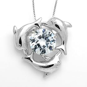 Shinny Heart Arrow Cut CZ Diamonds 925 Silver Platinum Plating Swimming Dolphins Necklace Gem Jewellery