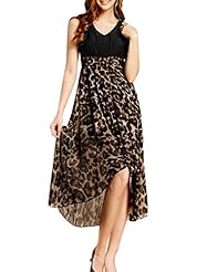 V-neck Leopard Print Sleeveless Colorblocking Cotton/Polyester  Dress