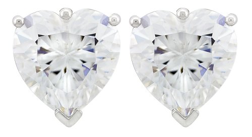 Platinum Plated Sterling Silver 9.5 x 9.5mm Cubic Zirconia Heart-Shaped Stud Earrings