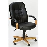 High Back Executive Chair with Hardwood Arms Wood Finish: Oak
