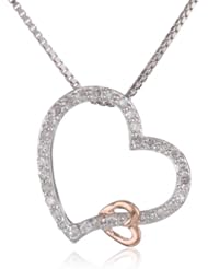 Sterling Silver with Pink Gold Plated 1/4 cttw Diamond Hearts Pendant Necklace, 18"
