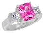 Sterling Silver 2.5 Carat Size Emerald Cut Pink Tourmaline CZ Bridal Ring (Available in Sizes 6 to 10) size 6