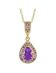 3.02 Ct Tear Drop Purple Amethyst Gold Plated Pendant With 18" Chain