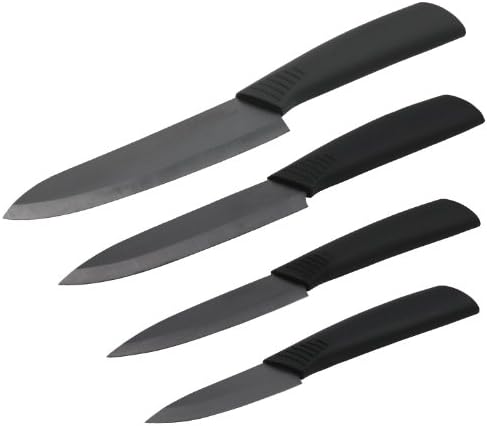 Toponeware CKBKB3456 4-Piece Ceramic Knife Set, Black