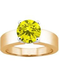 1.10 Ct Round Canary SI1/SI2 Diamond 14K Yellow Gold Ring