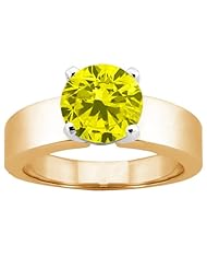 1.10 Ct Round Canary SI1/SI2 Diamond 18K Yellow Gold Ring