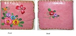 Butterfly and Flowers Embroidery Wallet Pink - Medium