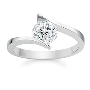 Diamond Manufacturers - Bague de fiancailles avec diamant Rond Femme - Or blanc 750/1000 (18 cts) - Diamant 0.35 ct