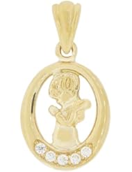 14k Yellow Gold, Small Size Praying Girl Religious Pendant Charm Communion Confirmation