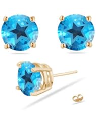 5.30 Cts of 8 mm AA Texas Star Swiss Blue Topaz Stud Earrings in 14K Yellow Gold