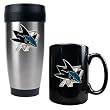 San Jose Sharks Stainless Steel Travel Tumbler & Black Ceramic Mug Set - Primary Logo NHL Hockey