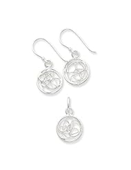 Genuine .925 Sterling Silver Abstract Circles Pendant and Dangle Earrings Set. 100% Satisfaction Guaranteed.