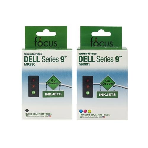 2-Pack Focus Brand Remanufactured Dell Series 9 (MK990/MK991) 1 Black & 1 Colour Ink Jet Cartridge for use with Dell All-In-One 926 / V305 / V305w Printer