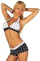 Black & White Skulls Print Two Piece Halter Summer Beach Boy Shorts Bikini Hipster Swimsuit