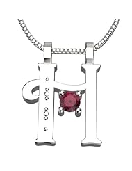 Sterling Silver Letter H - January Garnet Birthstone 18 Inch Necklace