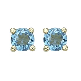 14K Yellow Gold 4 x 4 MM Prong Set Blue Topaz Earring Studs by Katarina Jewelry