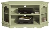 French Country Corner Tv Stand With Open Storage, GLASS-DOOR, SAGE