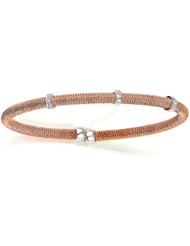 Sterling Silver & Cz Pink Gold Plated Bangle