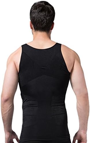 Men's Shaper Slimming Shirt Elastic Sculpting Vest Lose Weight Underwears (L, Black)