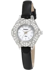 Armitron Womens 75/5013MPSVBK Swarovski Crystal Silver-Tone Floral Bezel Watch
